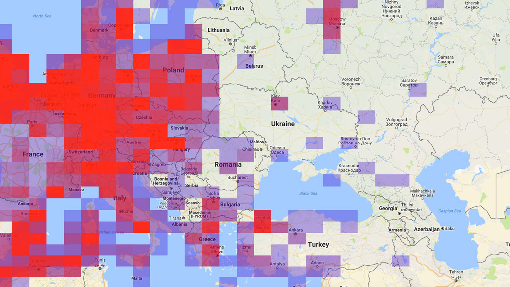 Щільність APRS-маяків у Європі