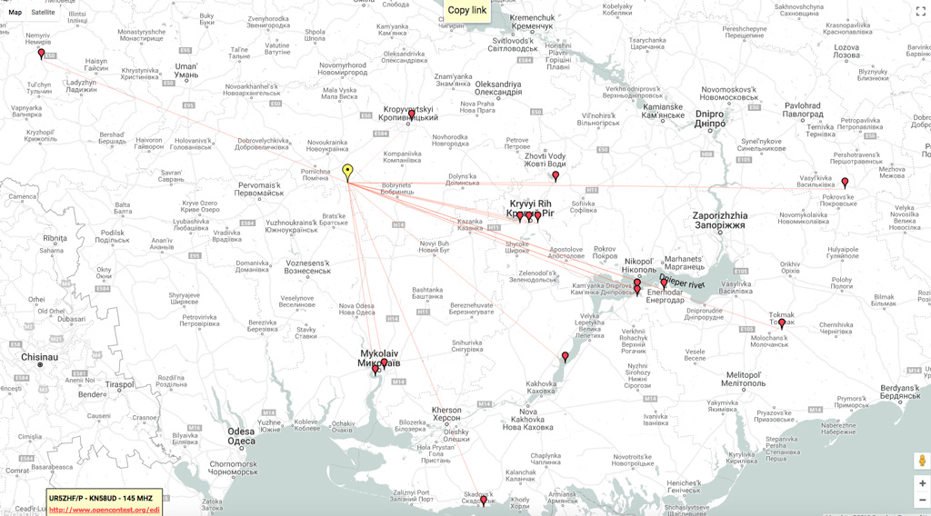 Карта QSO на Весняному Кубку України з радіозв&rsquo;язку на УКХ