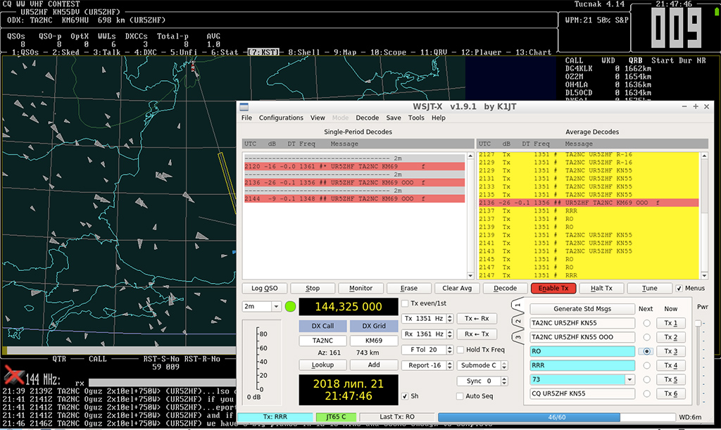Перше QSO в режимі JT65c з відбиттям від літака з TA2NC